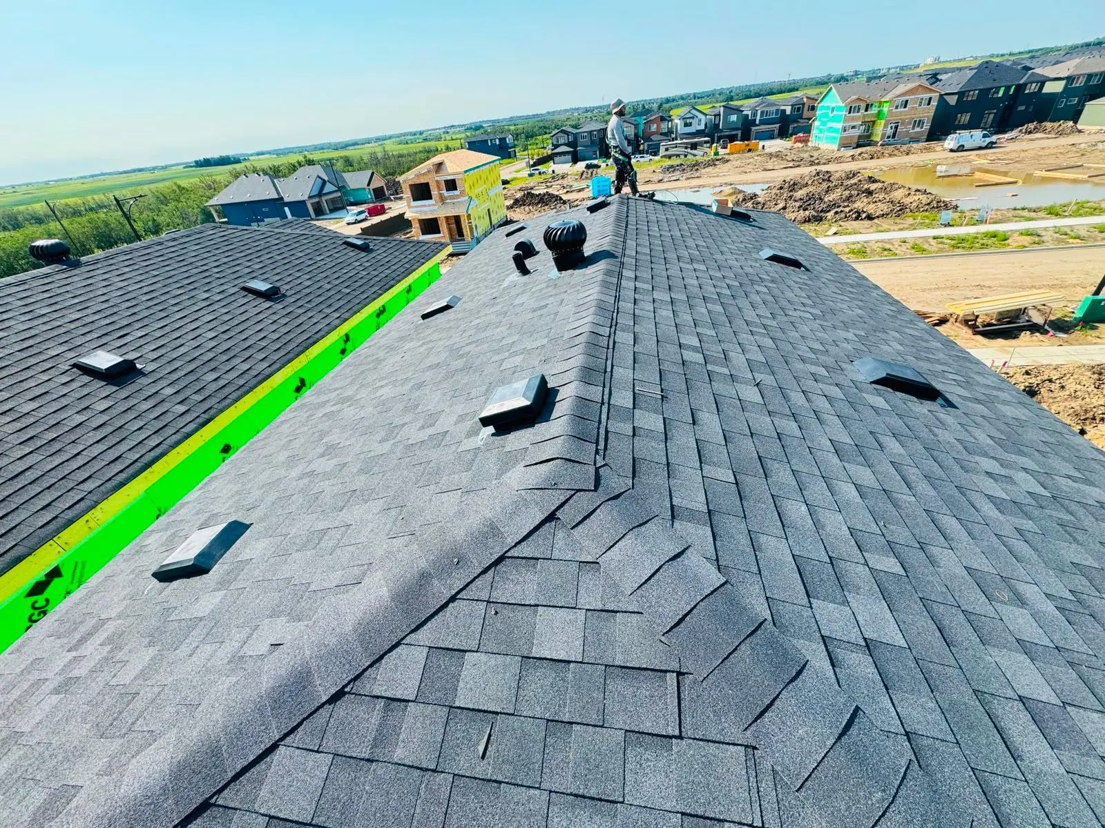 Completed shingle roof on a new build home